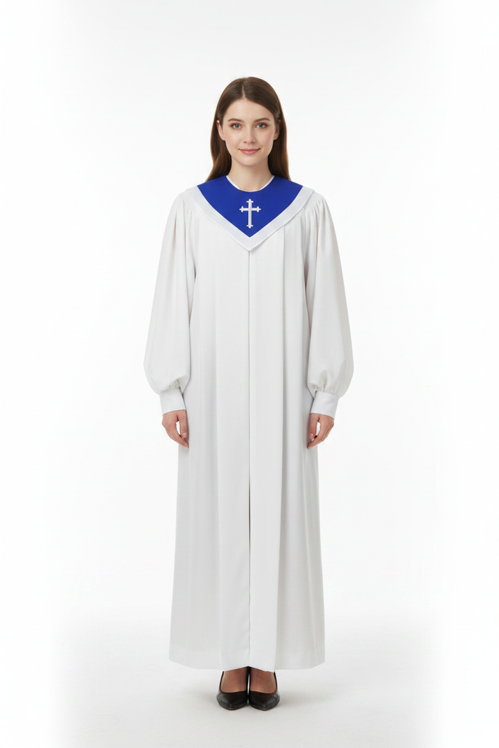Premium Choir & Clergy Robe with Embroidered Cross Stole | Stage & Ceremony Performance Gown