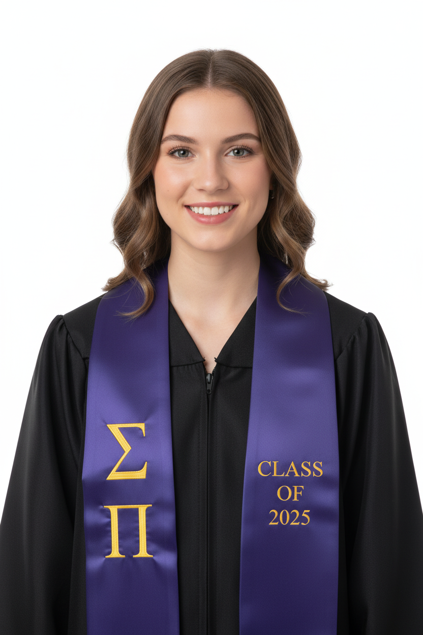 Sigma Pi Lettered Stole W/ Year model display