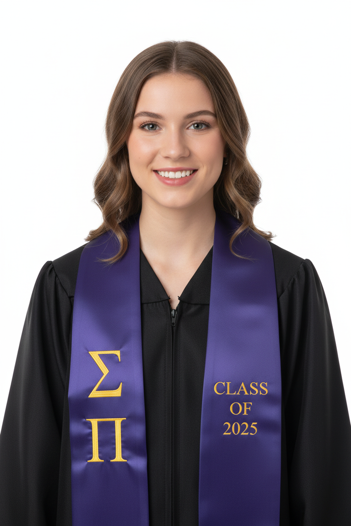 Sigma Pi Lettered Stole W/ Year model display