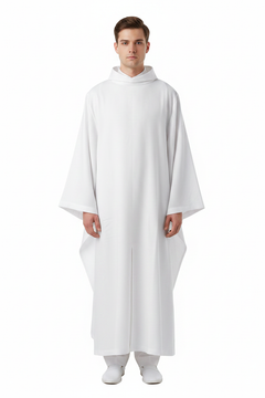 White Liturgical Alb Surplice Robe | Stand Collar Wide Bat Sleeves | Church Choir Cosplay Medieval Halloween | S-XXXL | 800g