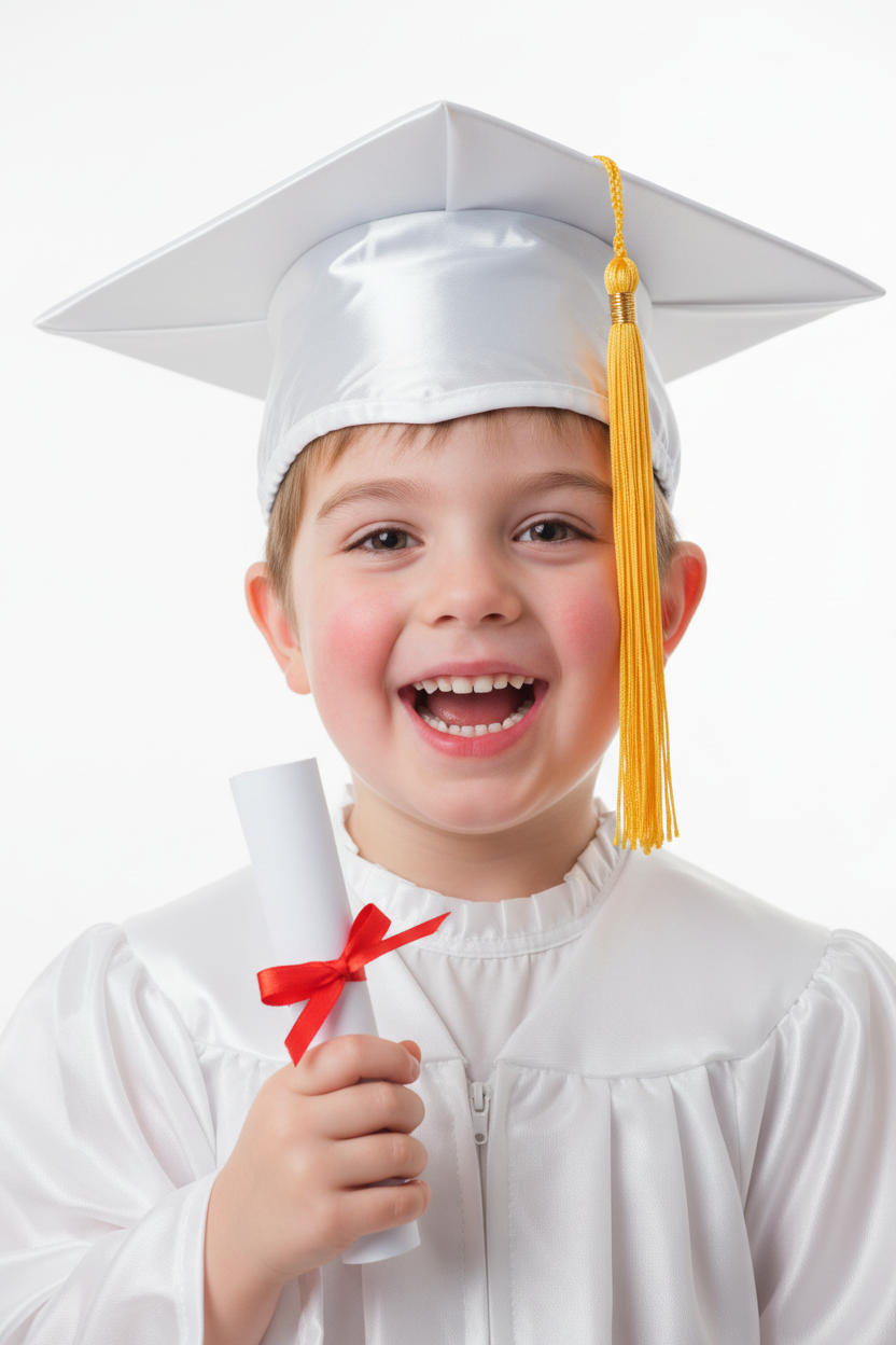 Shiny White Elementary Cap & Tassel - Model Shot