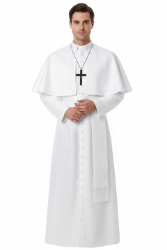 Clergy Cape Cassock Robe Set | Shoulder Cape Waist Belt Cross Necklace | 5 Colors | Halloween Church Medieval Cosplay | XS-XXXL | 400g