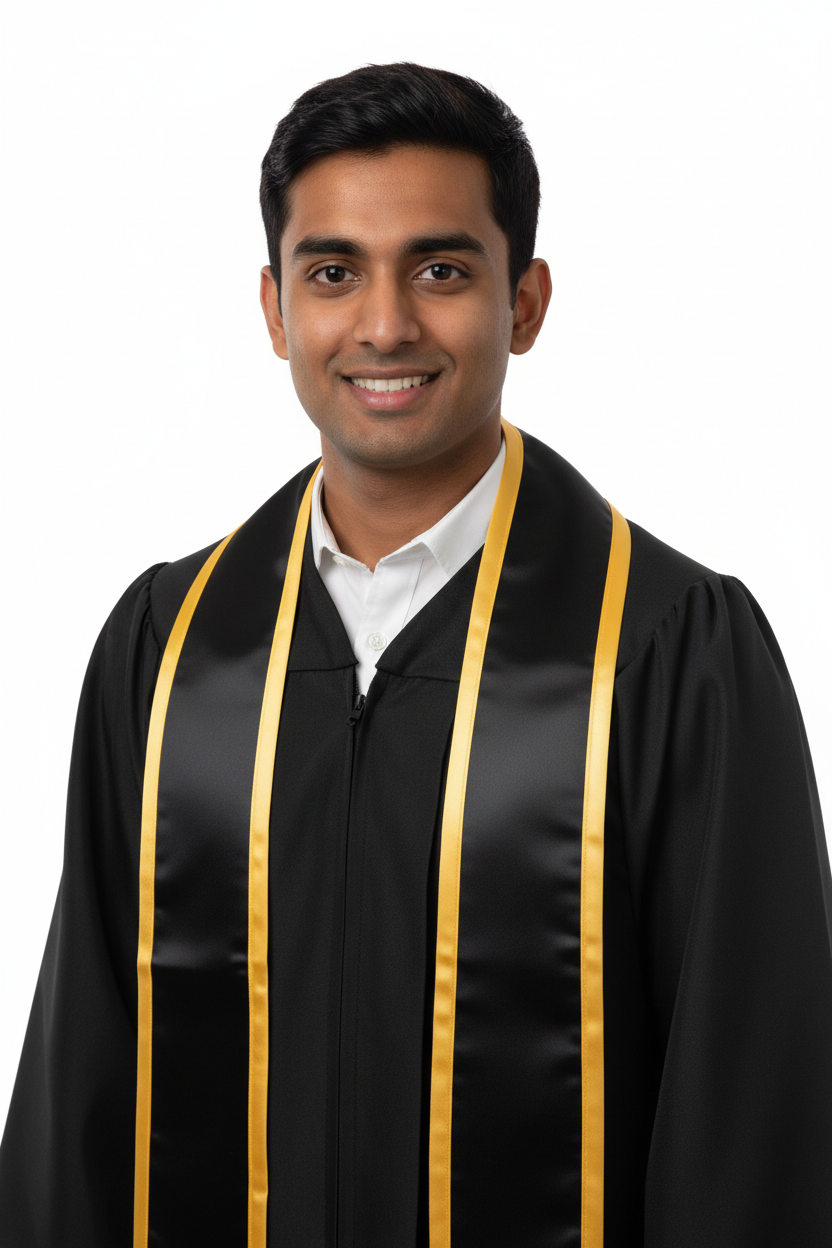 Black Slanted Graduation Stole with Gold Trim model display