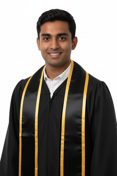 Black Slanted Graduation Stole with Gold Trim
