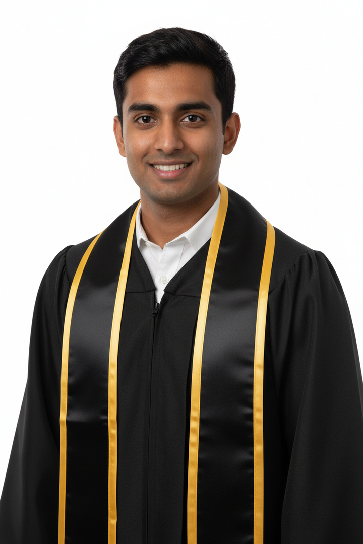 Black Slanted Graduation Stole with Gold Trim model display
