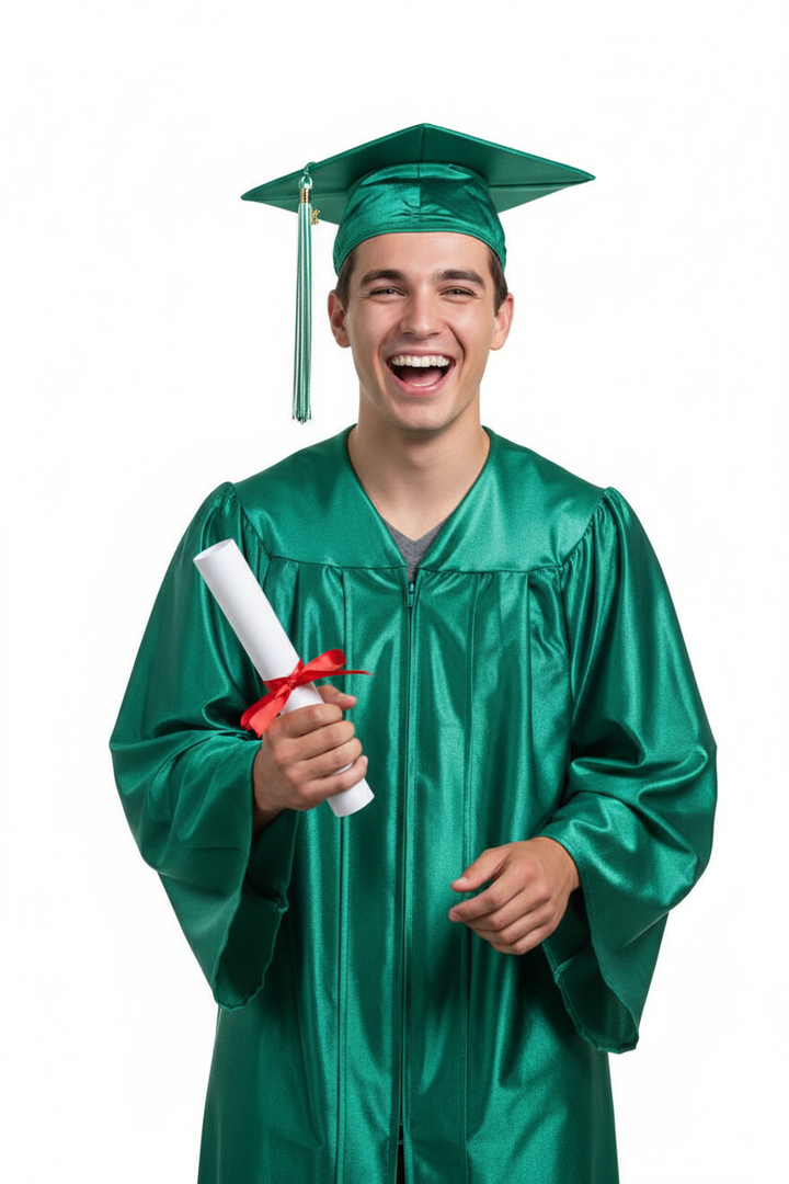 Shiny Emerald Green High School Cap - Model Display