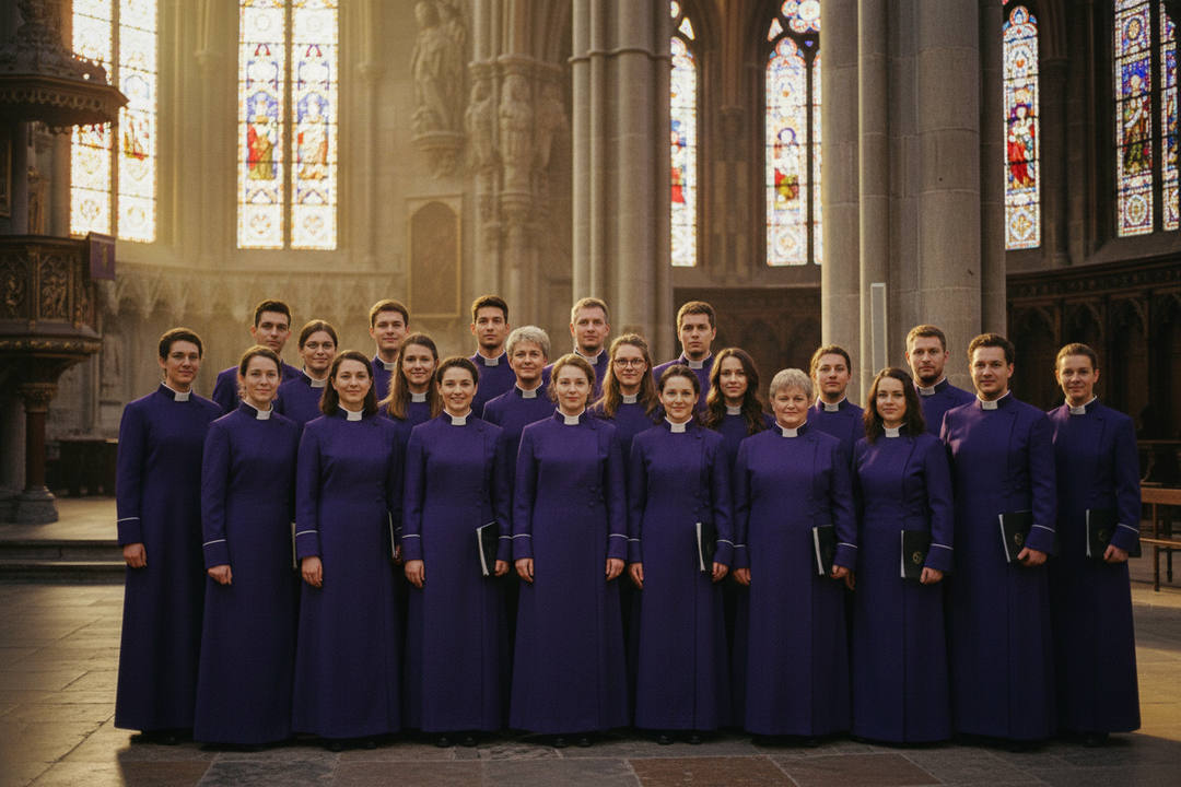 Purple Medieval Clergy Cassock Robe - Choir Atmosphere in Cathedral