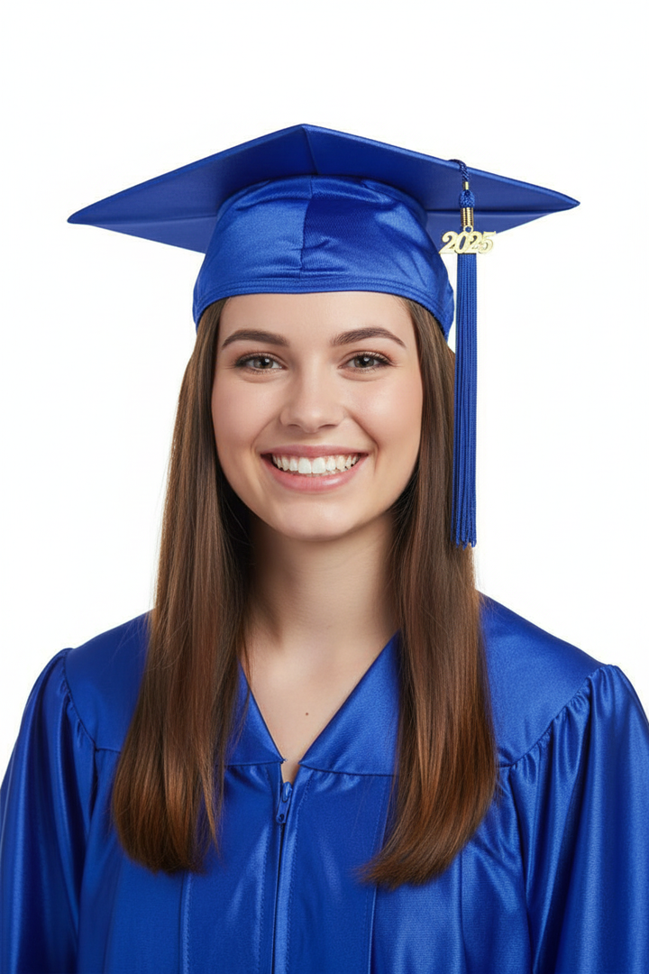 Shiny Royal Blue High School Cap and Tassel - Model Display