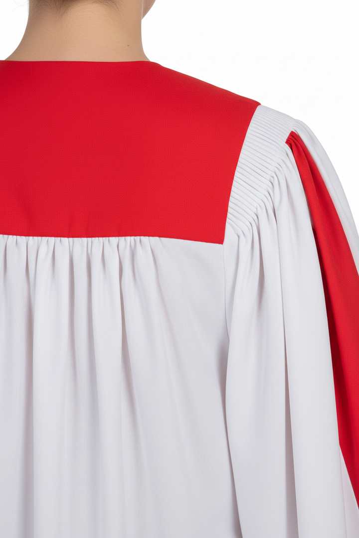 Two-Tone Choir Robe White & Red | Center Panel & Sleeve Trim | Church Choir Stage Graduation Cosplay | M-XXXL | 1000g
