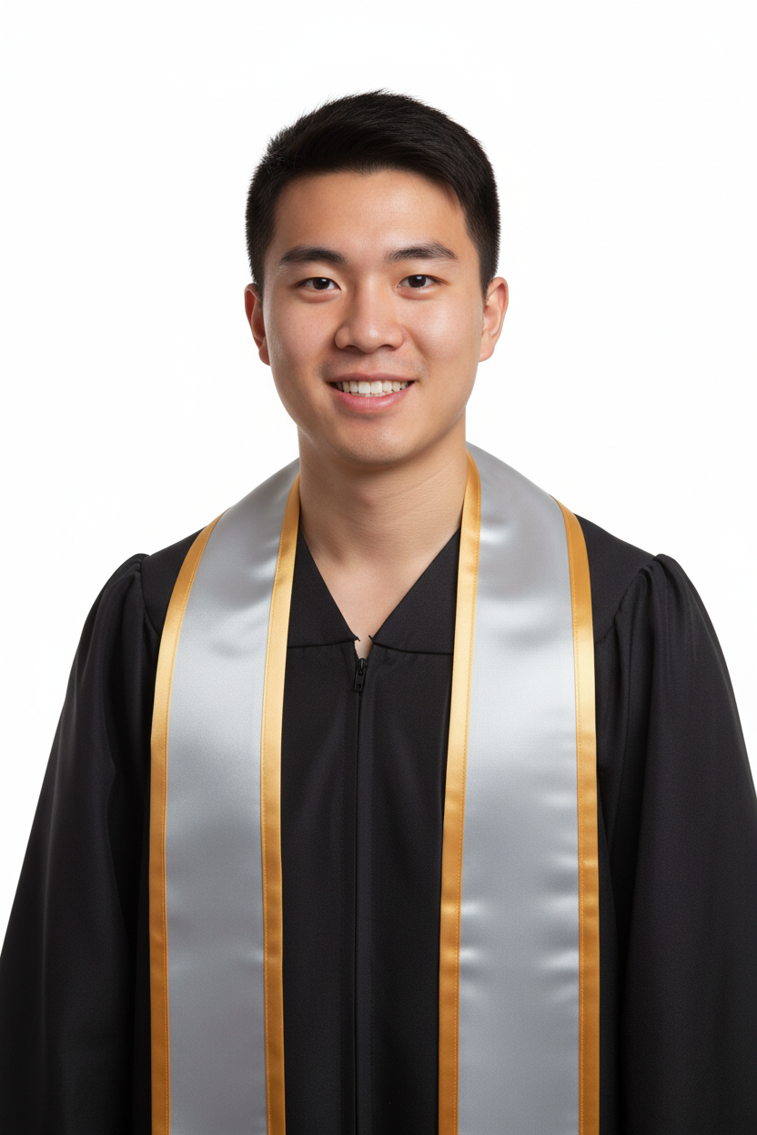 Silver Pointed Graduation Stole with Antique Gold Trim model display