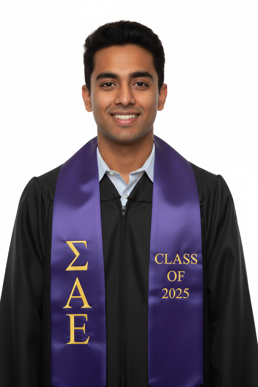Sigma Alpha Epsilon Lettered Stole W/ Year model display