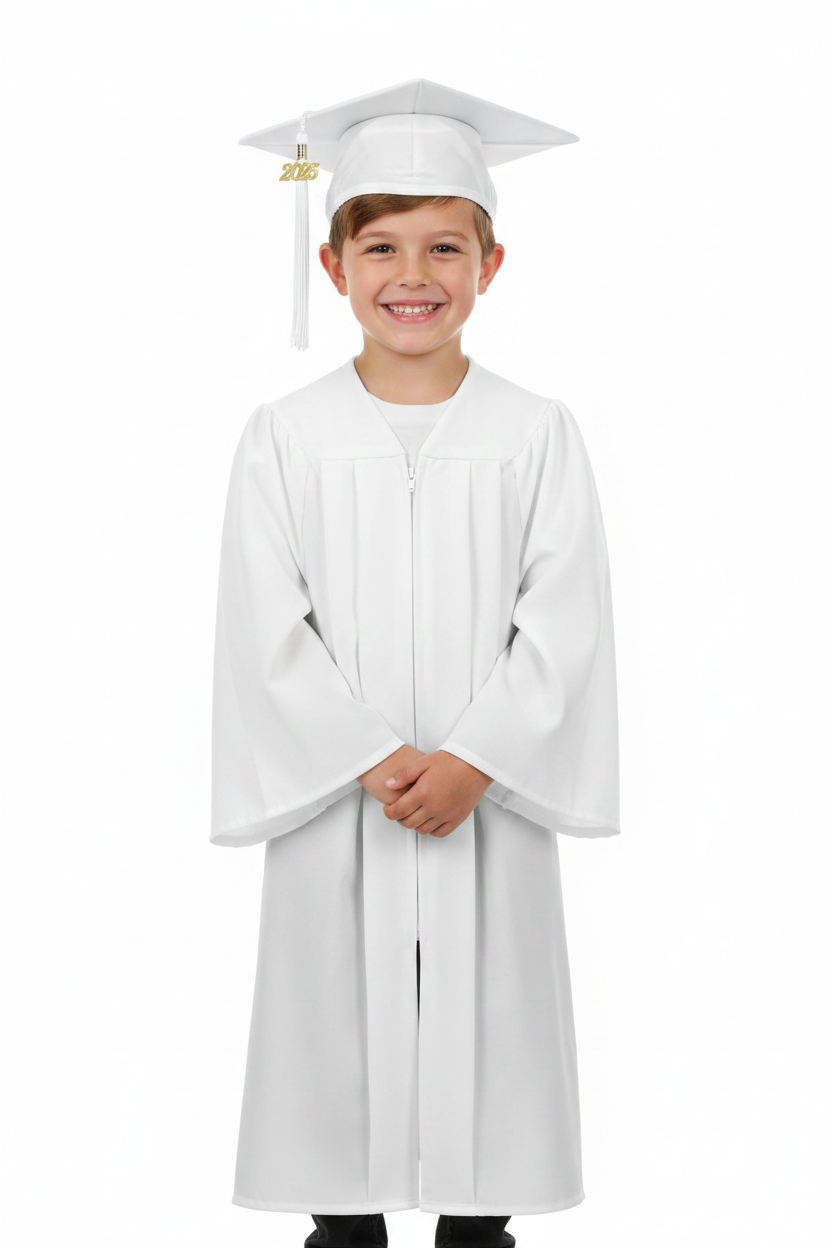 Matte White Elementary Cap & Gown - Model Shot