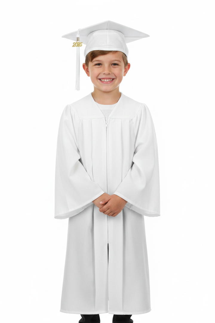 Matte White Elementary Cap & Gown - Model Shot