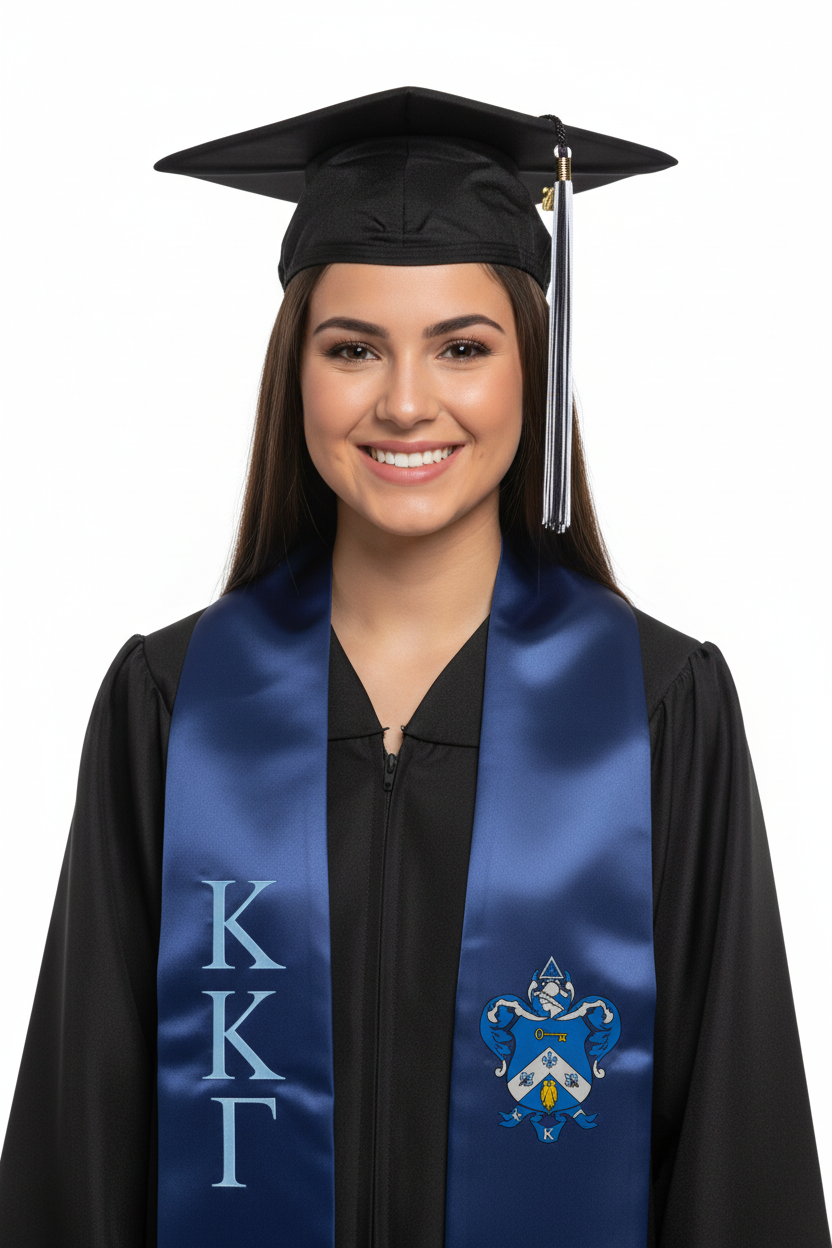 Kappa Kappa Gamma Greek Lettered Graduation Stole w/ Crest model display