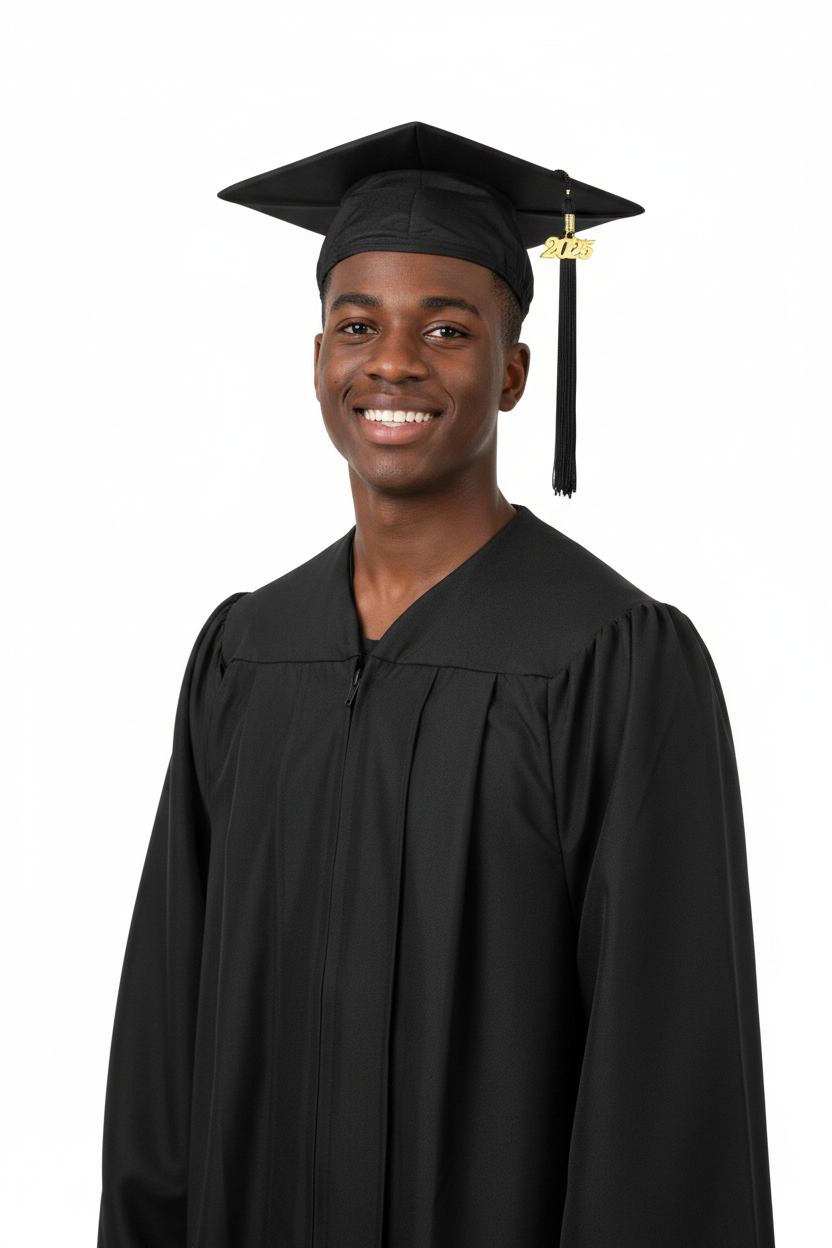 Matte Black Associates Cap & Gown model display