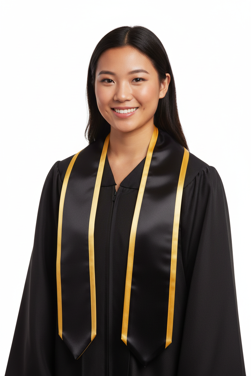 Black Pointed Graduation Stole with Gold Trim model display
