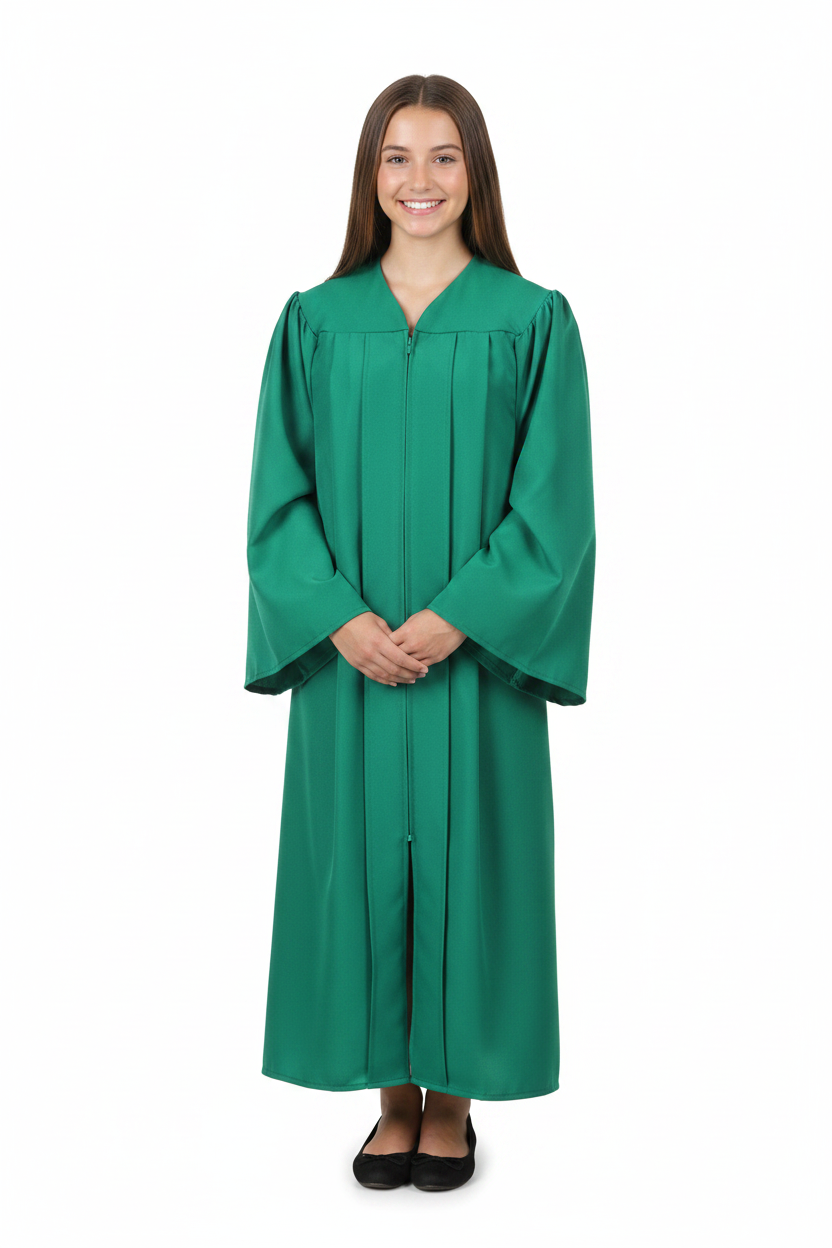 Matte Emerald Green Junior High/Middle School Gown - Model Display