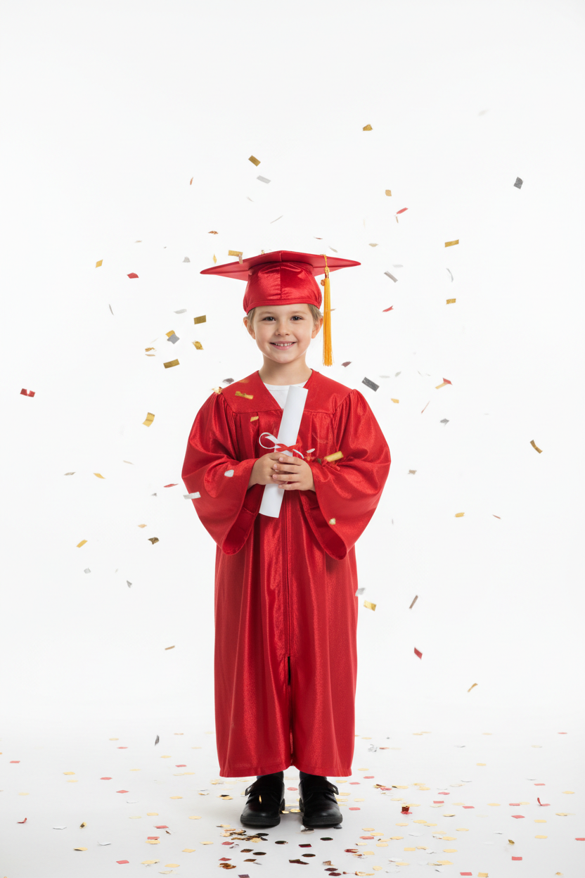 Shiny Red Elementary Cap & Gown - Model Shot