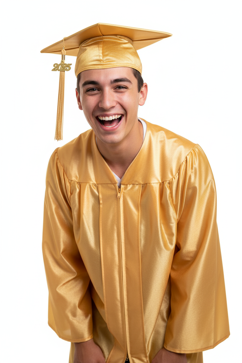 Shiny Antique Gold High School Cap and Tassel - Model Display