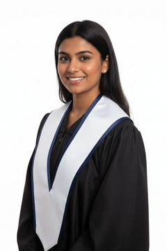 White Slanted Graduation Stole with Navy Blue Trim