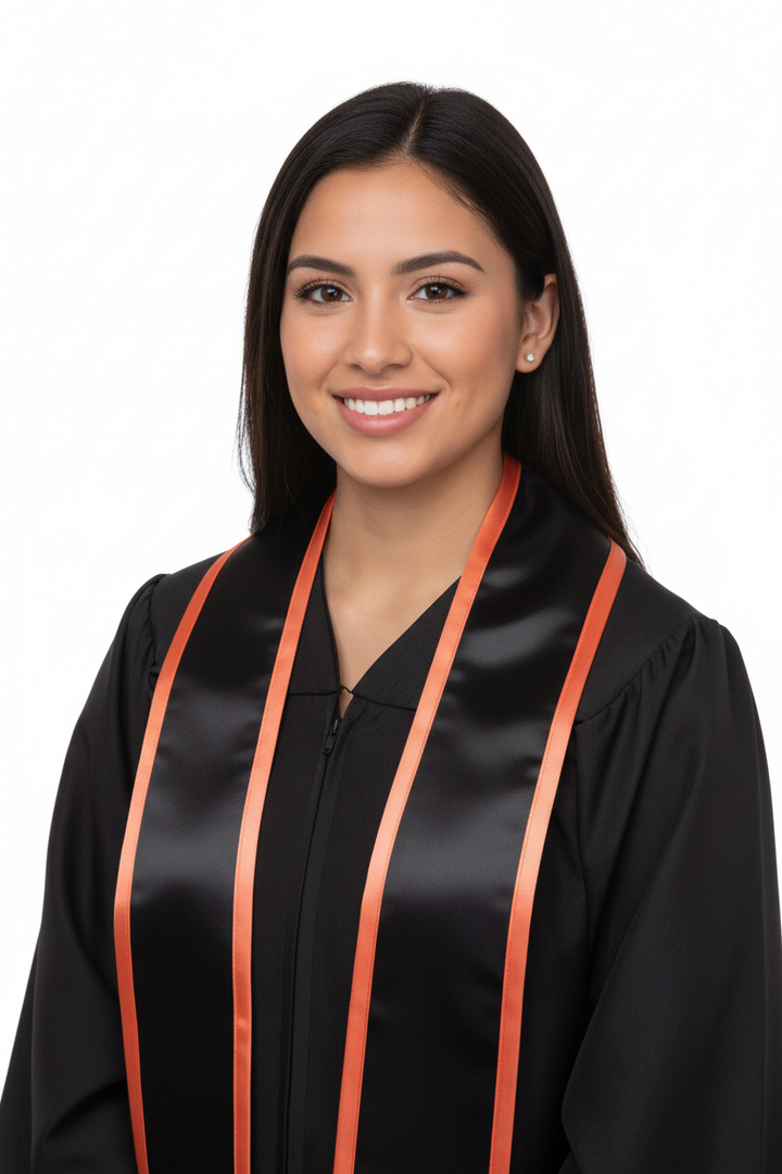 Black Pointed Graduation Stole with Orange Trim model display