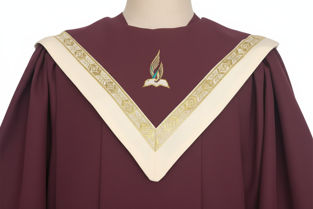 Premium V-Neck Choir Robe with Gold Trim - Burgundy