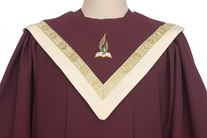 Premium V-Neck Choir Robe with Gold Trim - Burgundy