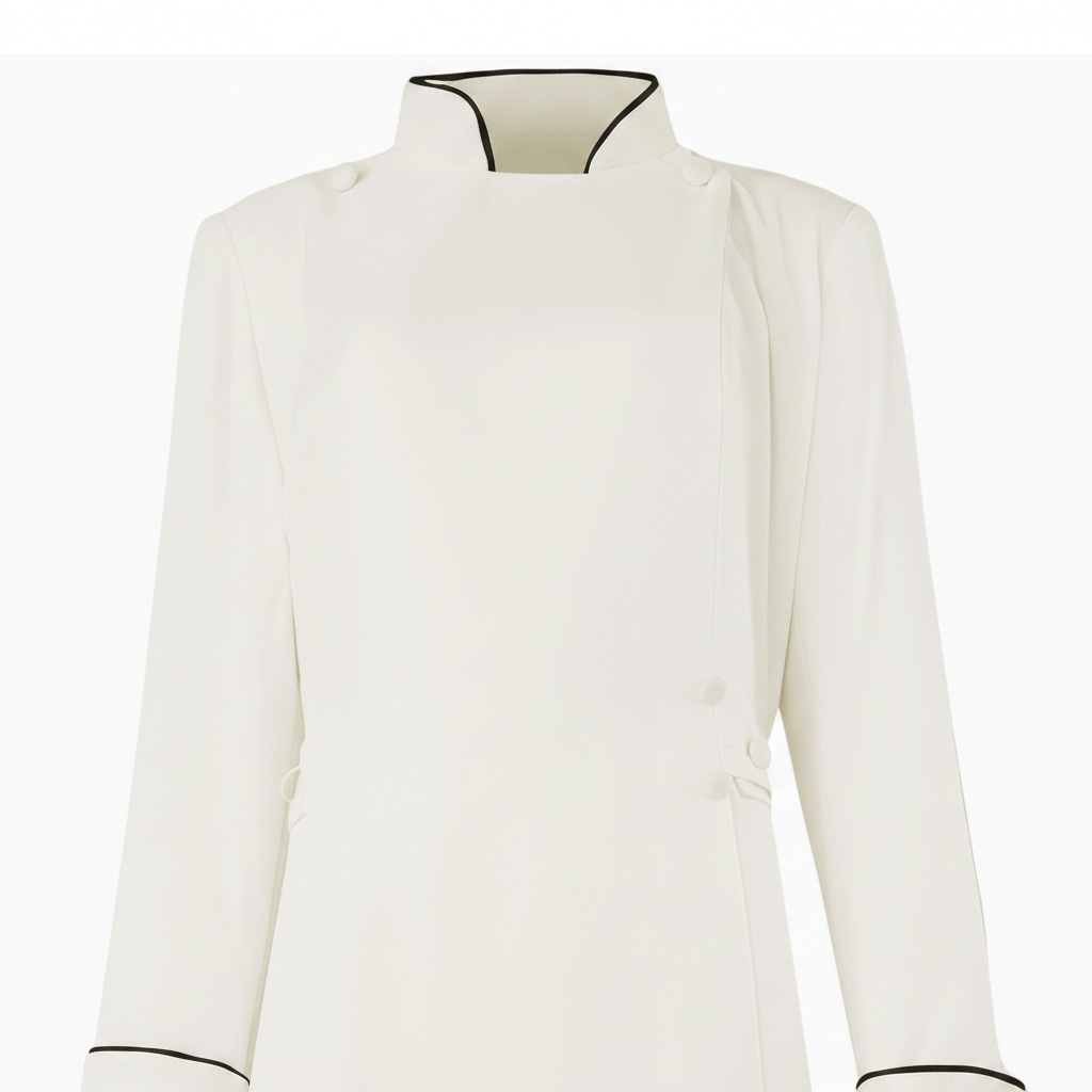 White Medieval Clergy Cassock Robe - Stand Collar and Black Cuff Detail