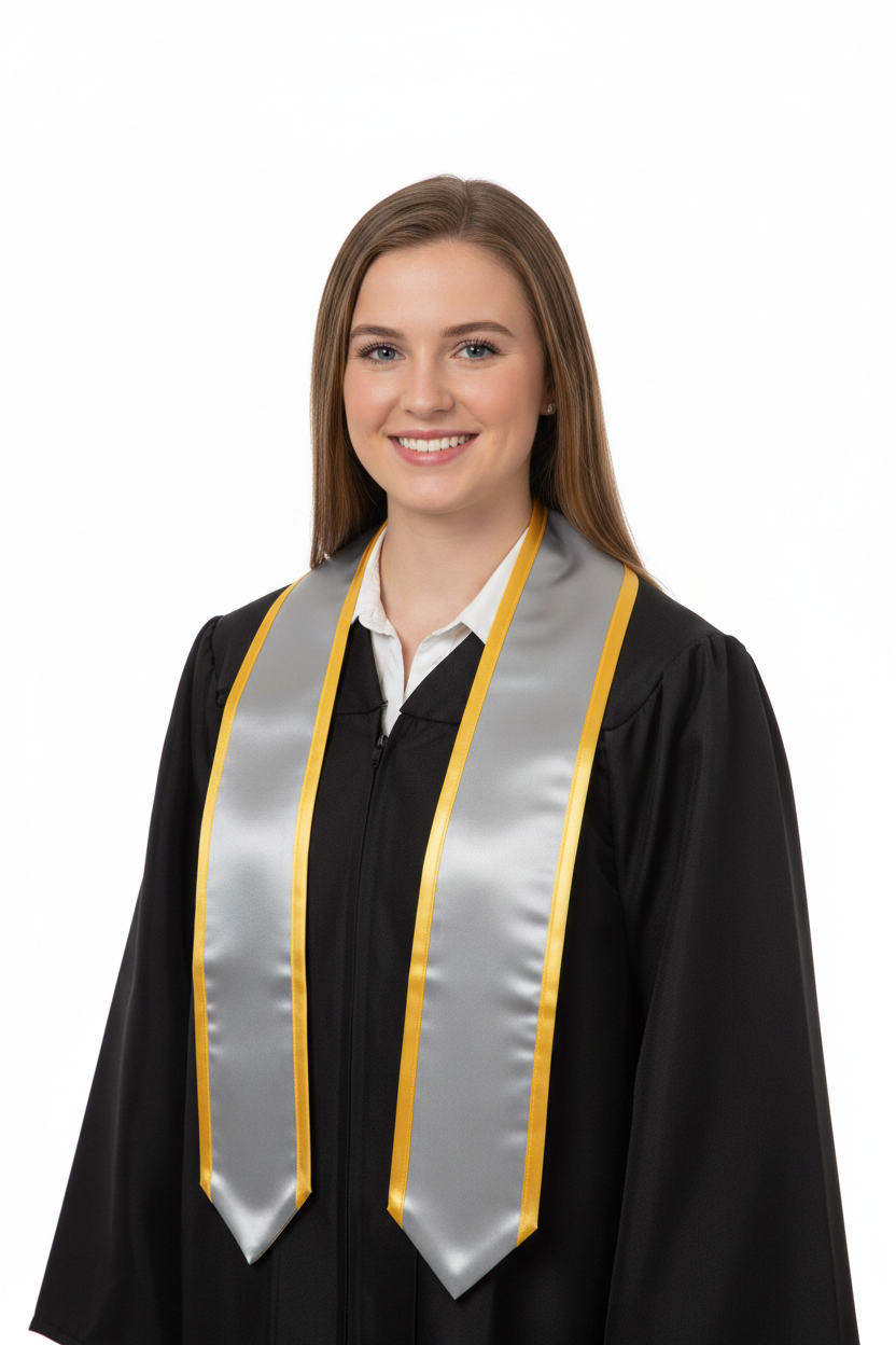 Silver Pointed Graduation Stole with Gold Trim model display