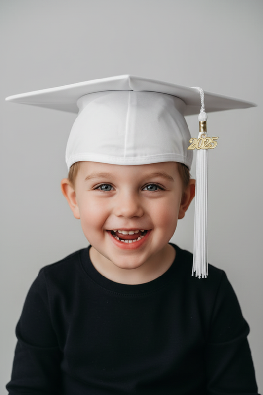 Matte White Kindergarten/Preschool Cap & Tassel - Model Shot