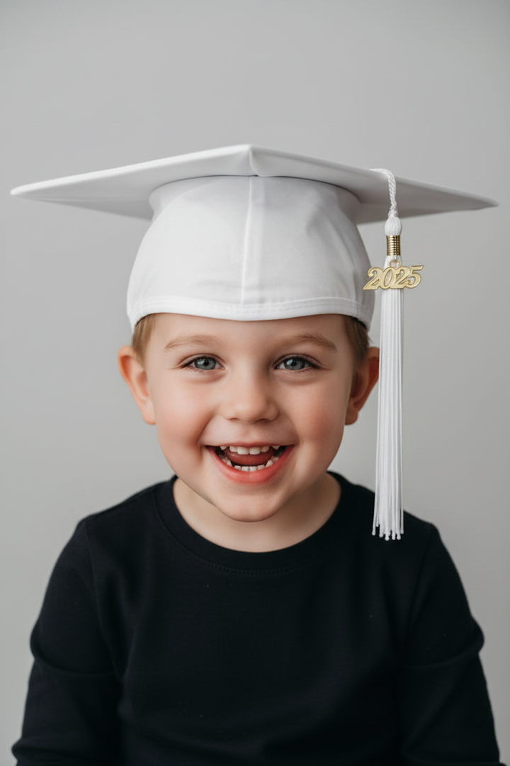 Matte White Kindergarten/Preschool Cap & Tassel - Model Shot