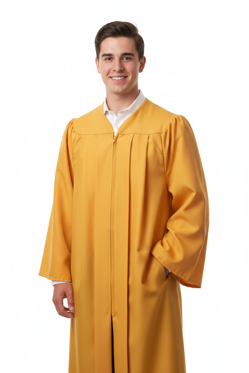 Matte Gold High School Gown - Model Display