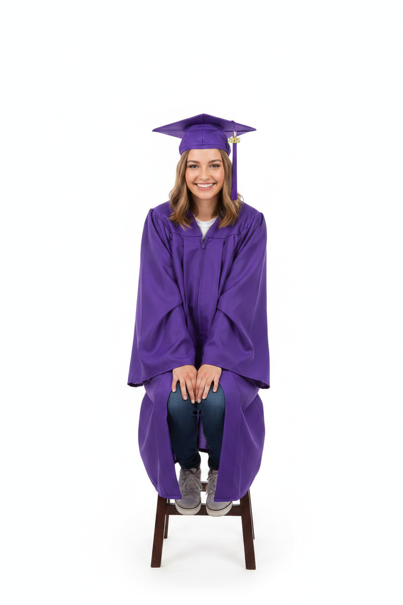 Matte Purple High School Cap and Tassel - Model Display