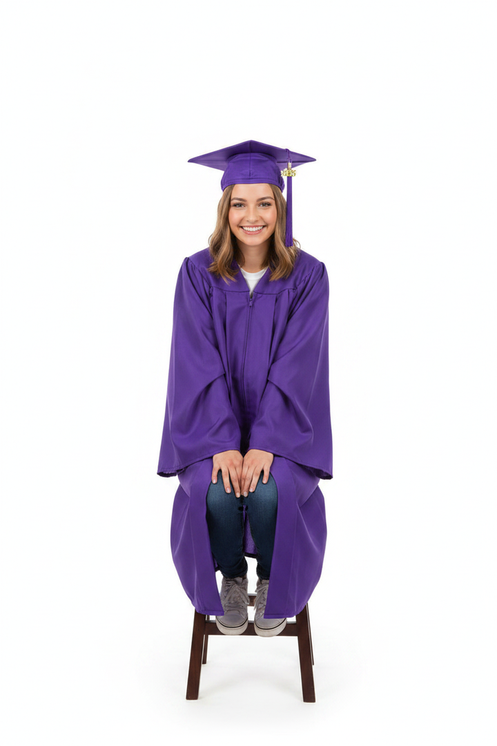 Matte Purple High School Cap and Tassel - Model Display