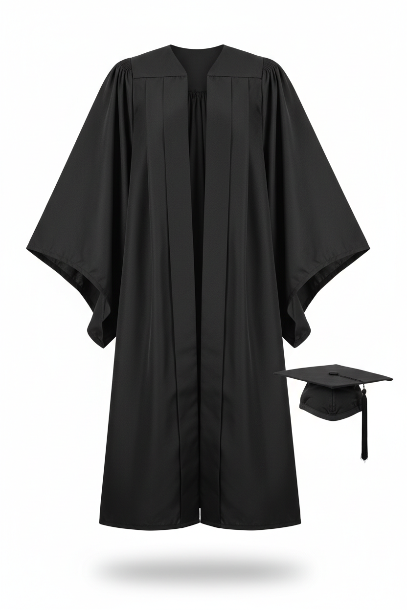 UK British Deluxe Fluted Bachelor Graduation Gown with Mortarboard - Product Display