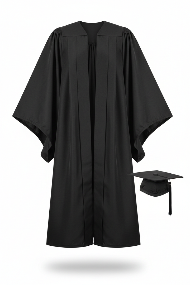UK British Deluxe Fluted Bachelor Graduation Gown with Mortarboard - Product Display