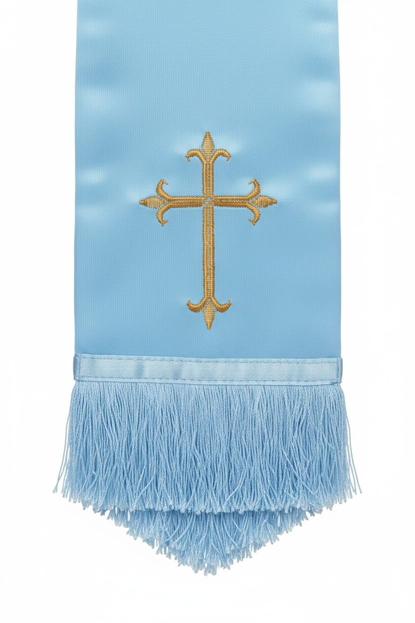 Embroidered Cross Clergy Choir Stole | Wedding & Graduation Honor Stole