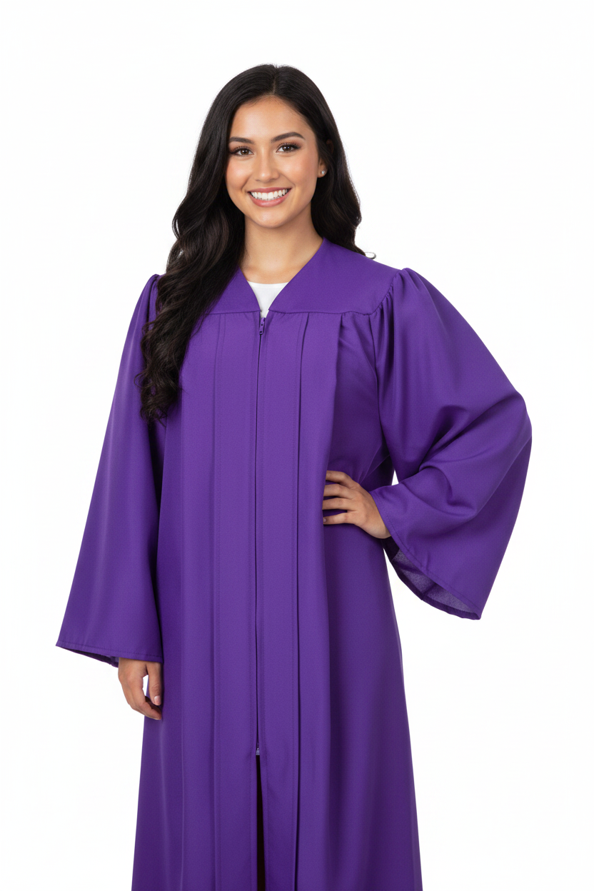 Matte Purple High School Gown - Model Display