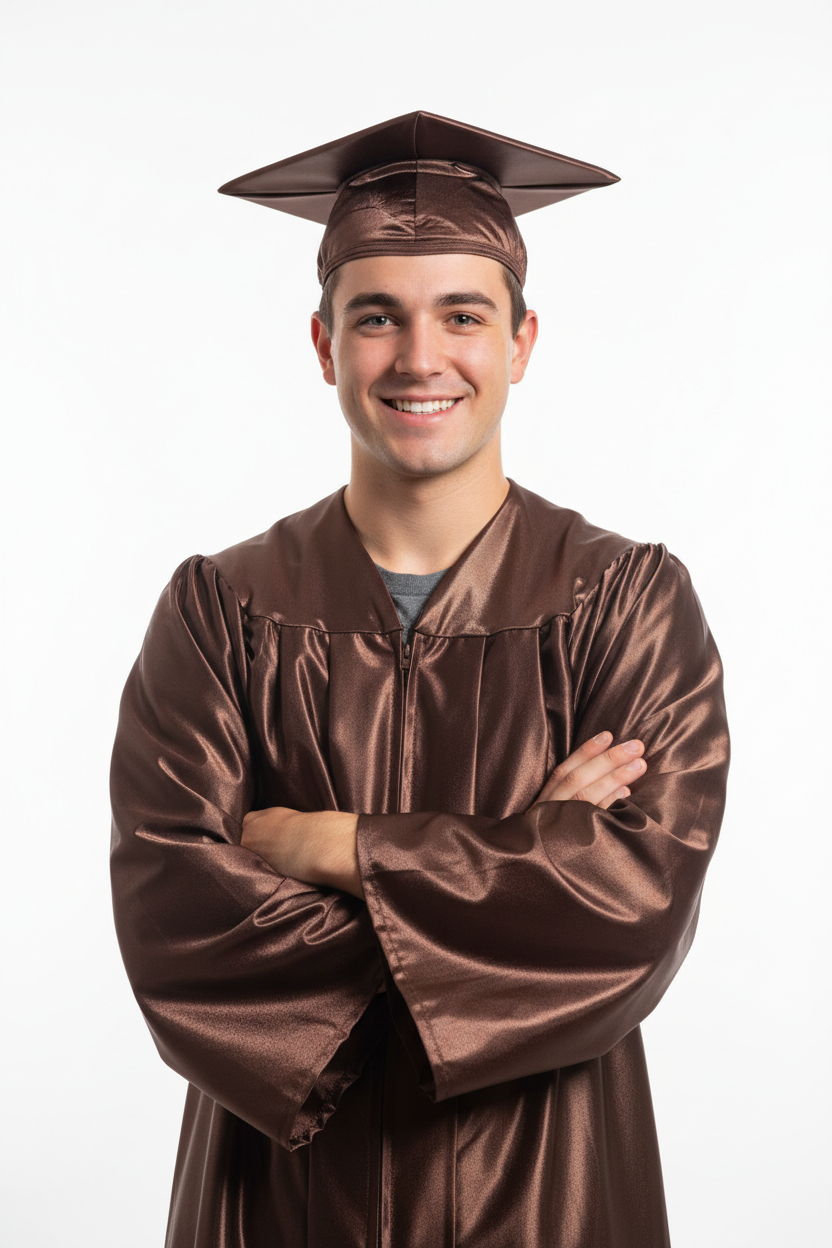 Shiny Brown High School Cap - Model Display