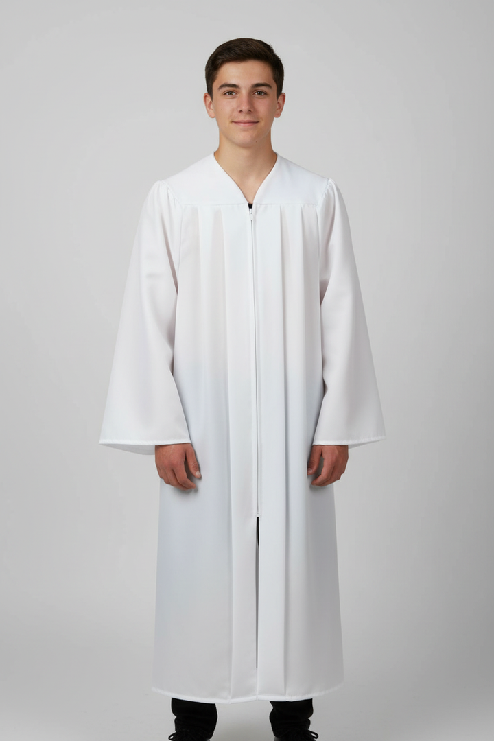 Matte White Junior High/Middle School Gown - Model Display