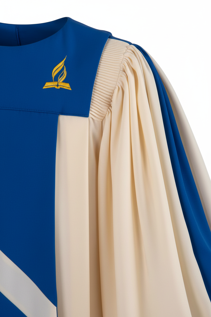 Premium Puff Sleeve Choir & Clergy Robe - Cream & Blue