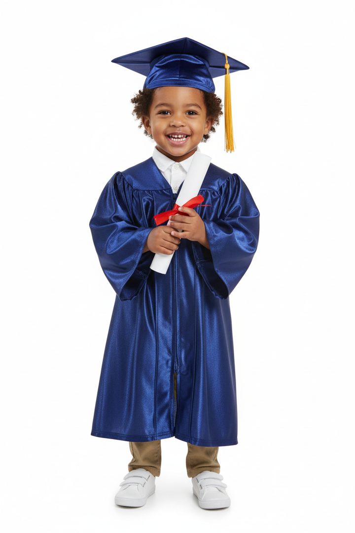 Shiny Navy Blue Kindergarten/Preschool Cap & Gown - Model Shot