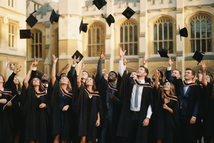Deluxe UK British Bachelor's Graduation Gown - Graduation Hat Toss Celebration Atmosphere