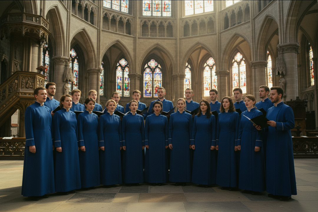 Royal Blue Medieval Clergy Cassock Robe - Choir Atmosphere in Cathedral