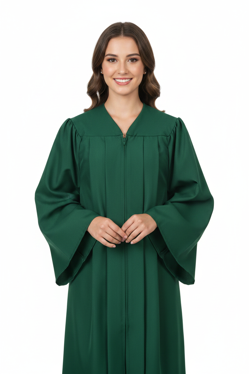 Matte Hunter High School Gown - Model Display