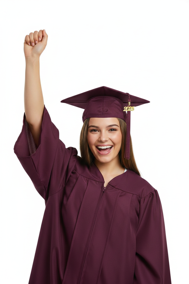 Matte Maroon High School Cap and Tassel - Model Display