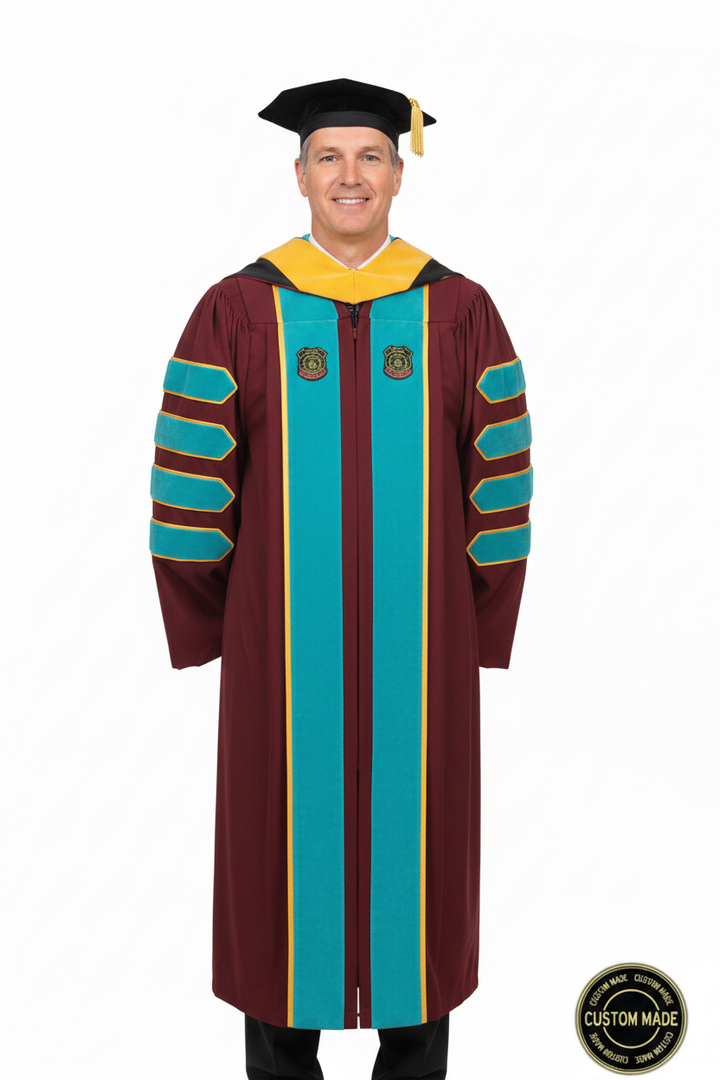 Custom Faculty Regalia Package for Cal State San Bernardino model display
