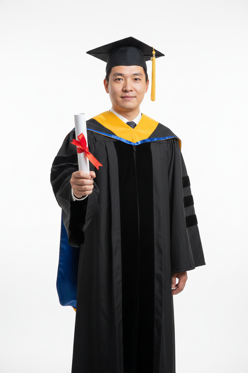 Doctor of Science Hood - Royal Blue & Gold model display