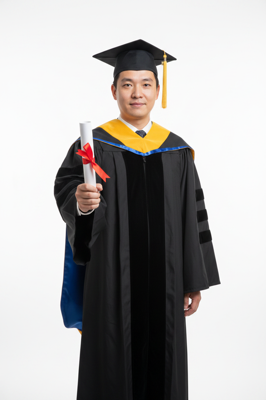Doctor of Science Hood - Royal Blue & Gold model display