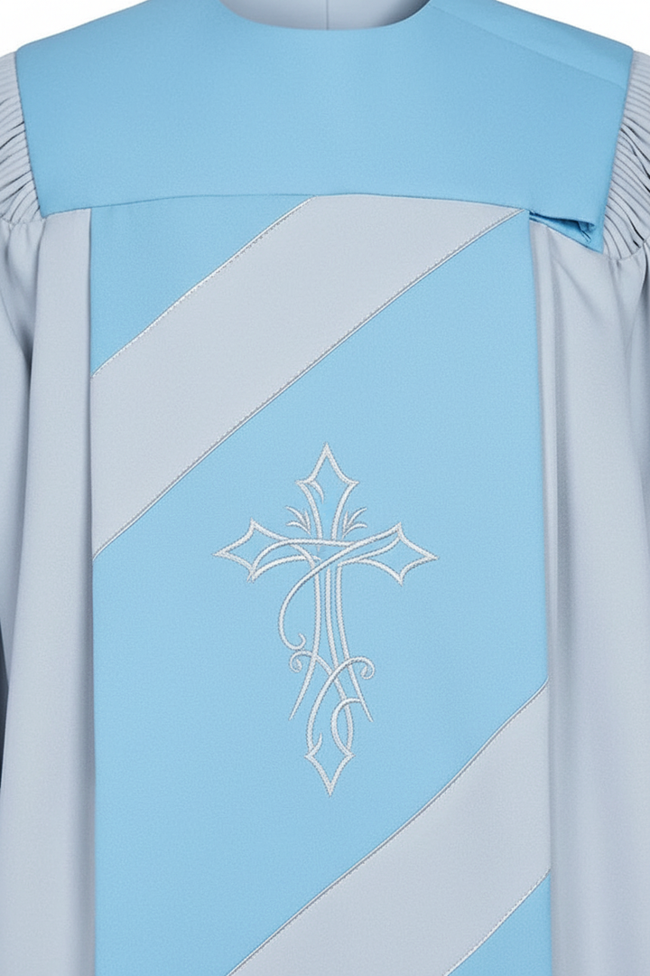 Premium Two-Tone Lantern Sleeve Choir Robe - Silver & Blue